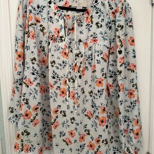 LOFT Floral Blouse - Blue and Orange